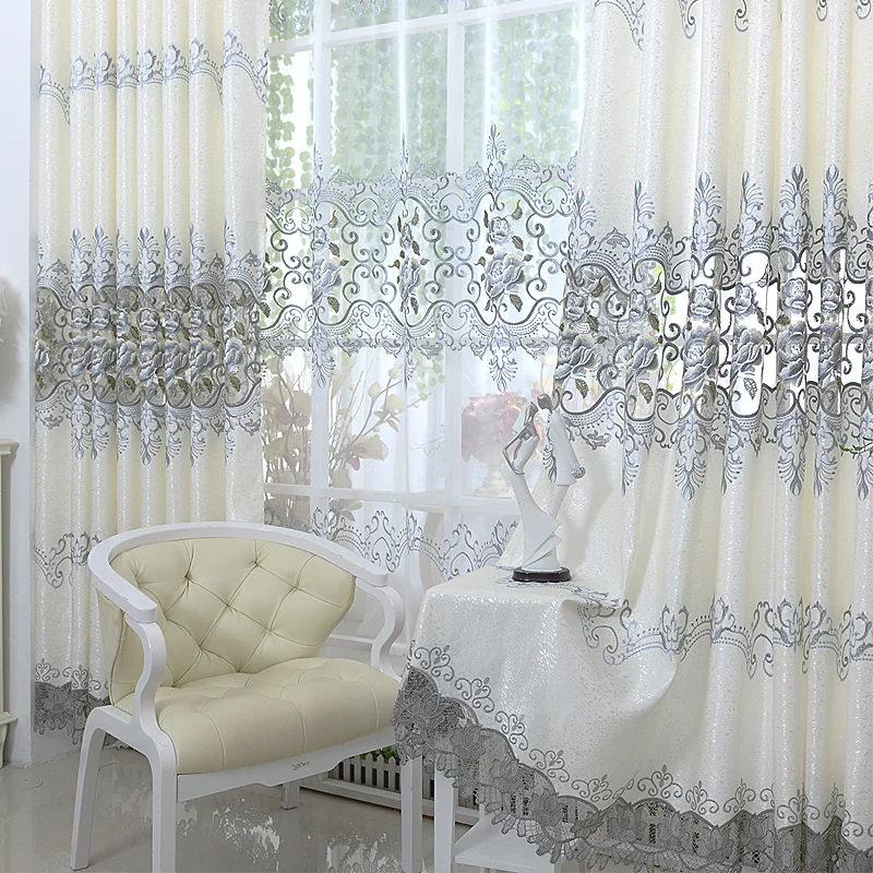 Grey Embroidered Voile Curtains for Living Room the Bedroom Sheer