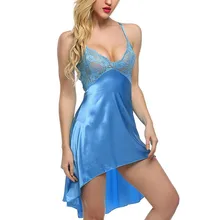 Сексуальная женская ночная рубашка искусственный шелк платье сна халаты костюм высокого качества с v-образным вырезом пижамы