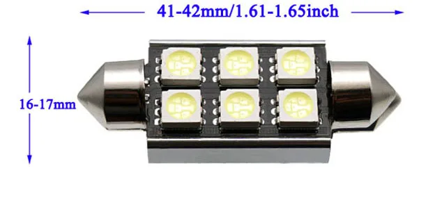 C5W W5W BA9S Автомобильный светодиодный светильник 31 мм 36 мм 39 мм 41 мм C10W автомобильный интерьерный светильник CANBUS без ошибок фестон купол лампа для чтения - Испускаемый цвет: 1pcx 41-42mm 6smd