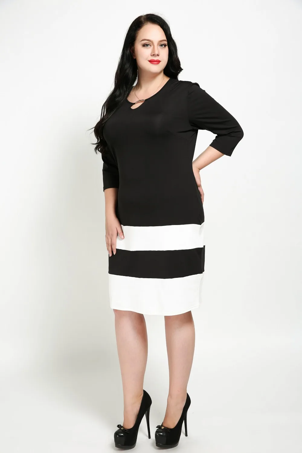 Women's Sexy V neck Plus Size Cocktail Party Dress Quarters Sleeve