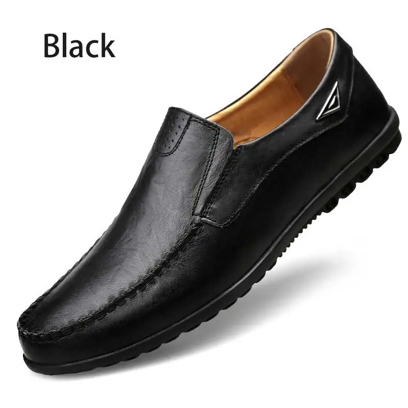 Летние кожаные туфли; мужские лоферы; дышащая обувь; неглубокие повседневные туфли; мокасины; удобная обувь на плоской подошве; слипоны; Zapatos De Hombre - Цвет: Black