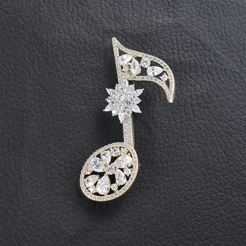 

Retro Charming Gold Silver Music Note Brooches Pins Vintage Jewelry Crystal Brooch Broche Femme Lady High Quality Exquisite Pin