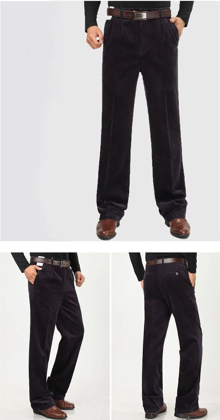 Idopy мужские зимние вельветовые брюки с высокой талией размера плюс 46 плотные флисовые теплые брюки Бархатные деловые свободные брюки джинсы