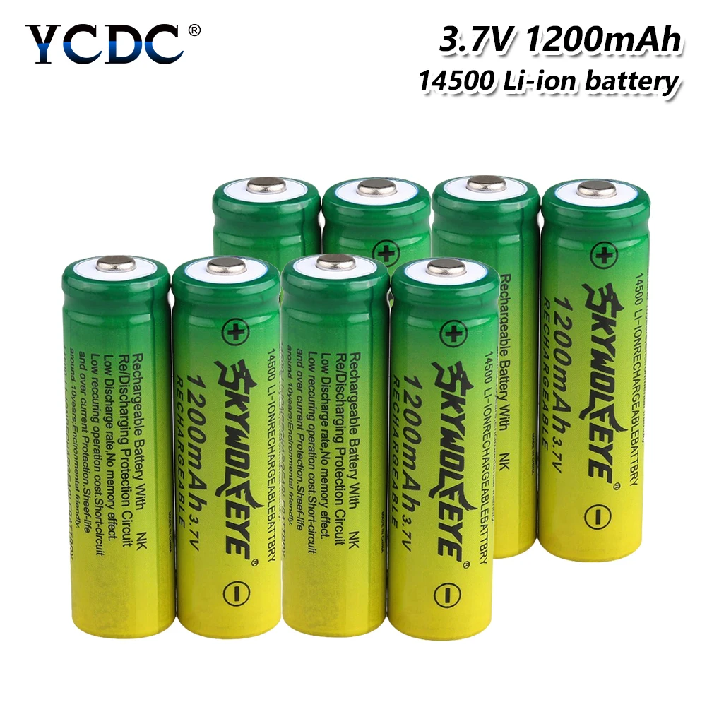 

1/2/4/6/8Pcs Pointed SKYWOLFEYE 14500 Battery 3.7V 1200mAh Lithium Charging Rechargeable Batteries Li-ion Cell For Flashlight