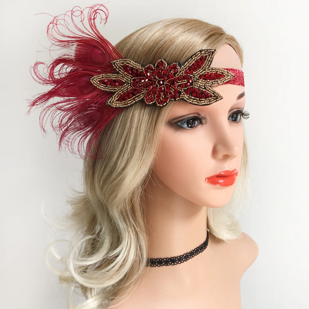 Wanita Retro Anggur Red Feather Flapper 