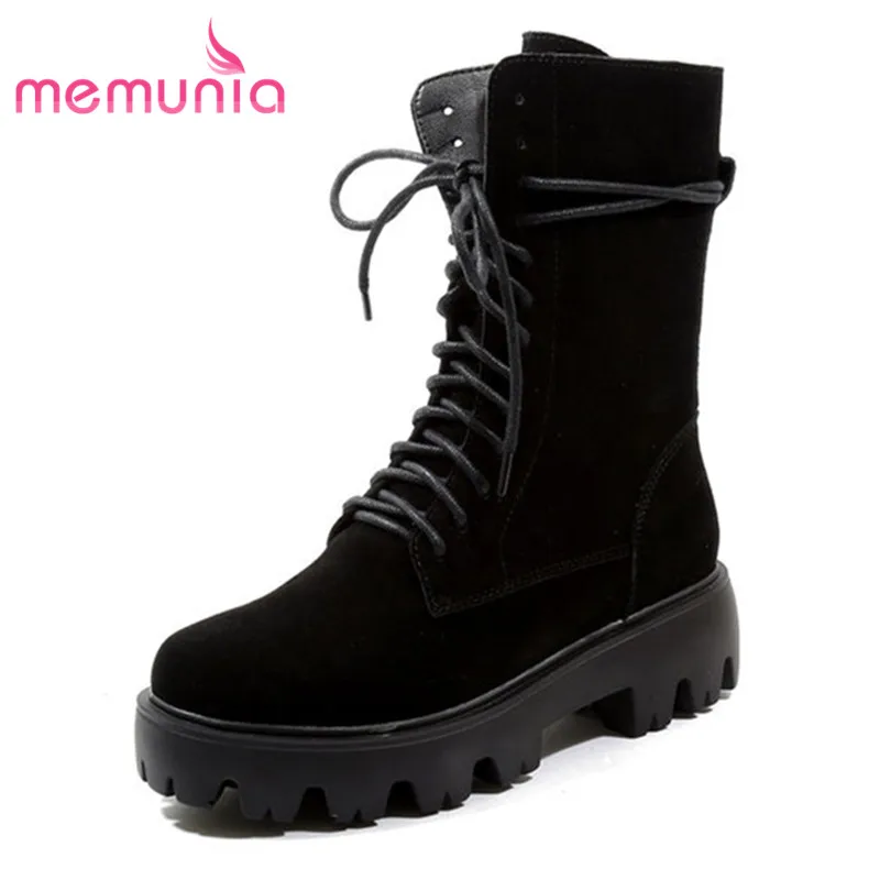 

MEMUNIA 2020 new arrival suede leather boots fashion autumn winter boots solid colors fashion ankle boots female shoes