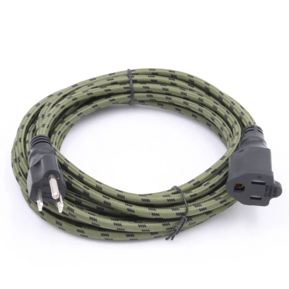 

UL 3 Plug extension cord 18AWG textile power cord 5meters/16.4ft long