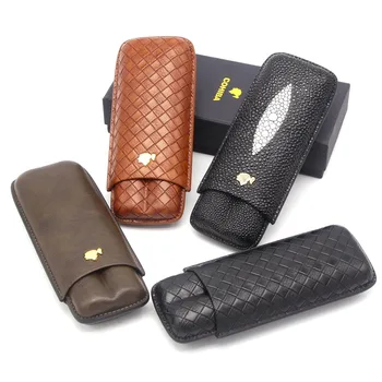 

COHIBA Pocket Cigar Case Leather Travel Cigar Humidor 2 Cigars Holders Tube Portable Mini Humidor Box Sigar Case