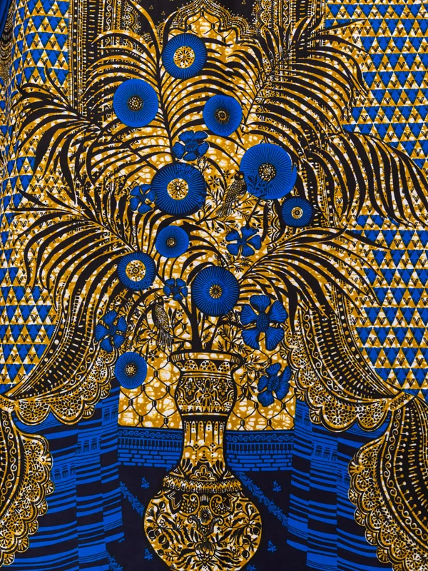 Nigerian Fabrics And Fashions HOLLANTEX Blue Orange Flower Vase Design