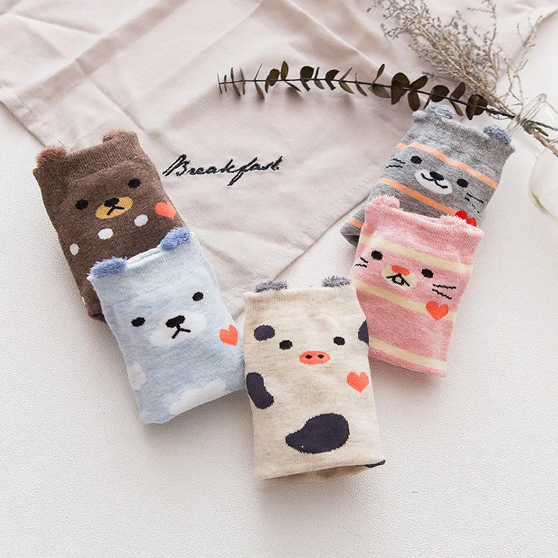 

IOLPR Women Cartoon Boat Socks Cotton Slippers Harajuku Animal Print Short Ankle Cute Socks Animal Invisible Boat Socks