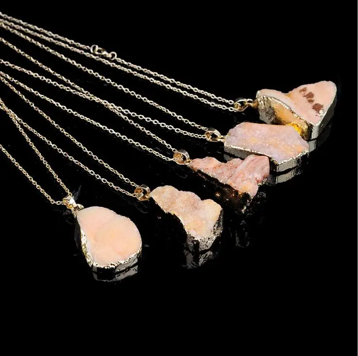 Ожерелье с кулоном из натурального камня, ожерелье с кулоном для женщин, ожерелье с кулоном из друзы геодой, модные подвески - Окраска металла: 01