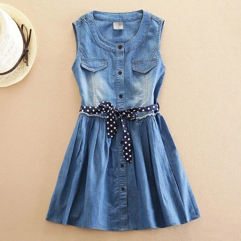 

Girls Dress Summer 2018 New Children's Vest Dresses Belt Sleeveless Cotton Blue Jeans Dress 5 6 7 8 9 10 11 12 13 14 Years Old