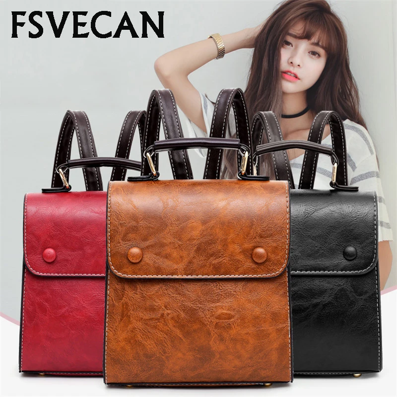 

FSVECAN Square School Backpack Women 2019 Summer Casual Bags Pack Anti Theft Leather korean style Backpacks Female New sac a dos