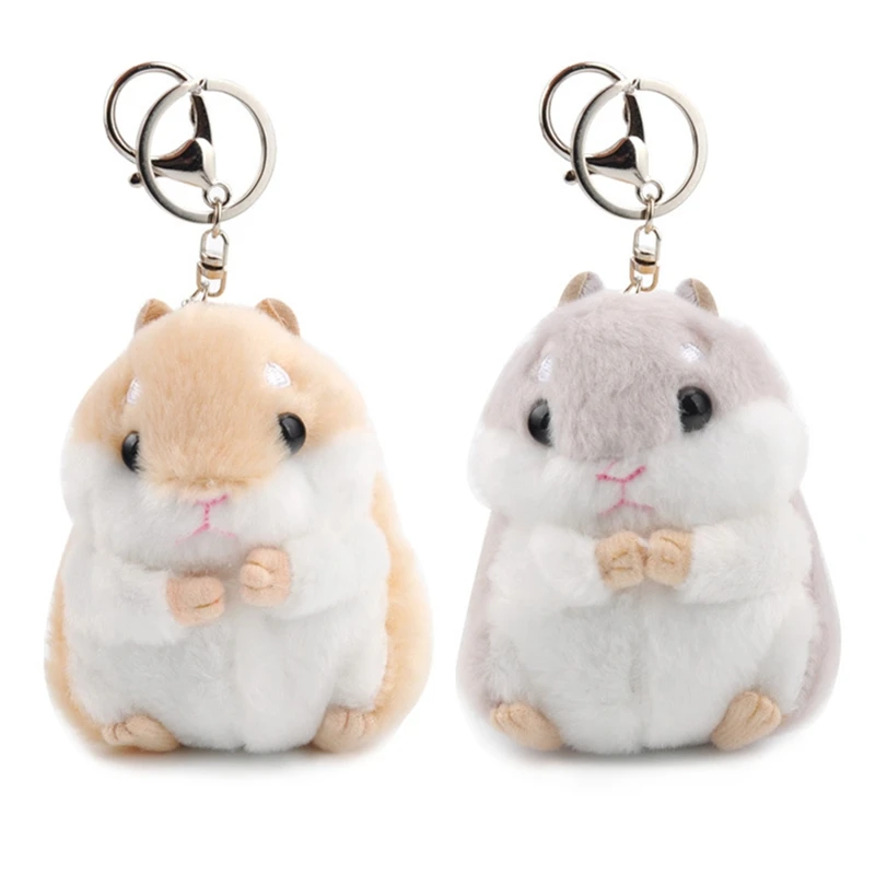 

Mini Stuffed Toys Hamster Keychains Faux Rabbit Fur Pompom Fluffy Trinkets Keyrings Car Handbag Pendant Key Chain Ring Holder