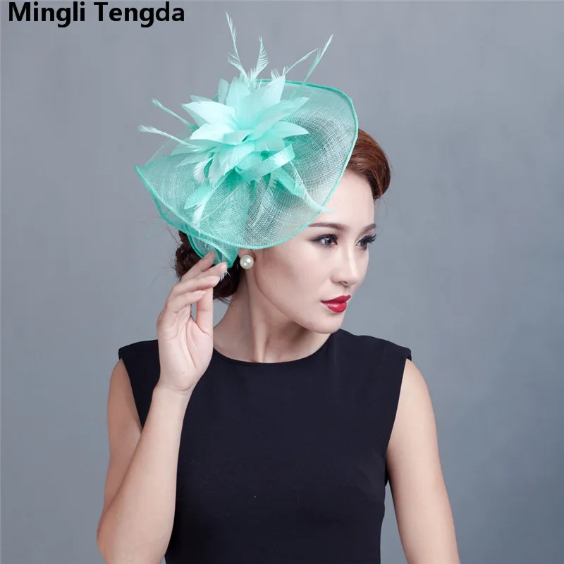 Для женщин большой цветок перо Свадебная шляпка специальные Форма мода головной убор Свадебные Шапки и Fascinators для Для женщин вечерние Mingli