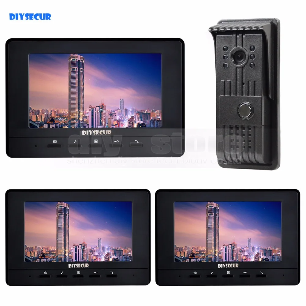 

DIYSECUR 7inch Video Door Phone Doorbell Video Intercom Metal Shell LED Color Night Vision Camera 3 Monitors for Home / Office