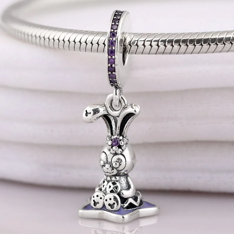

New Purple Enamel Rabbit Stellalou With Crystal Pendant Beads Fit Pandora Bracelet Diy Jewelry 925 Sterling Silver Bead Charm