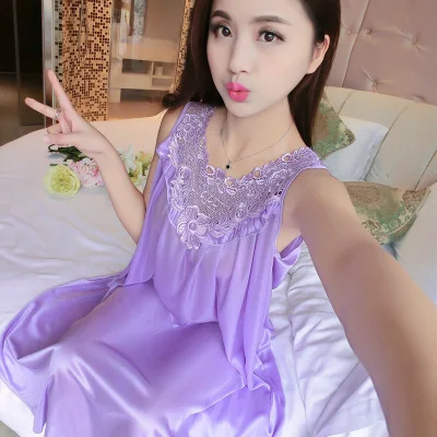 5XL Летняя шелковая ночная рубашка женская однотонная Пижама Женская атласная кружевная ночная рубашка шелковая сексуальная ночная рубашка женское домашнее платье для сна L-3XL 4XL - Цвет: Silk satin nightgown