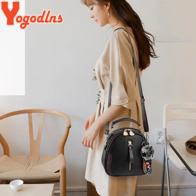 Yogodlns Fashion Solid Color Women Shell Bag Portable Shoulder Bag Fashion PU Leather Elegant Female With Gray Hair Ball