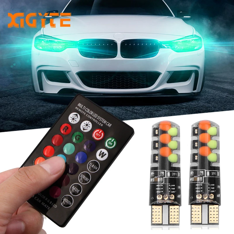 Led W5W T10 RGB габаритный светильник, универсальный автомобильный RGB COB 12SMDs разноцветный многомодовый автомобильный светильник с пультом дистанционного управления