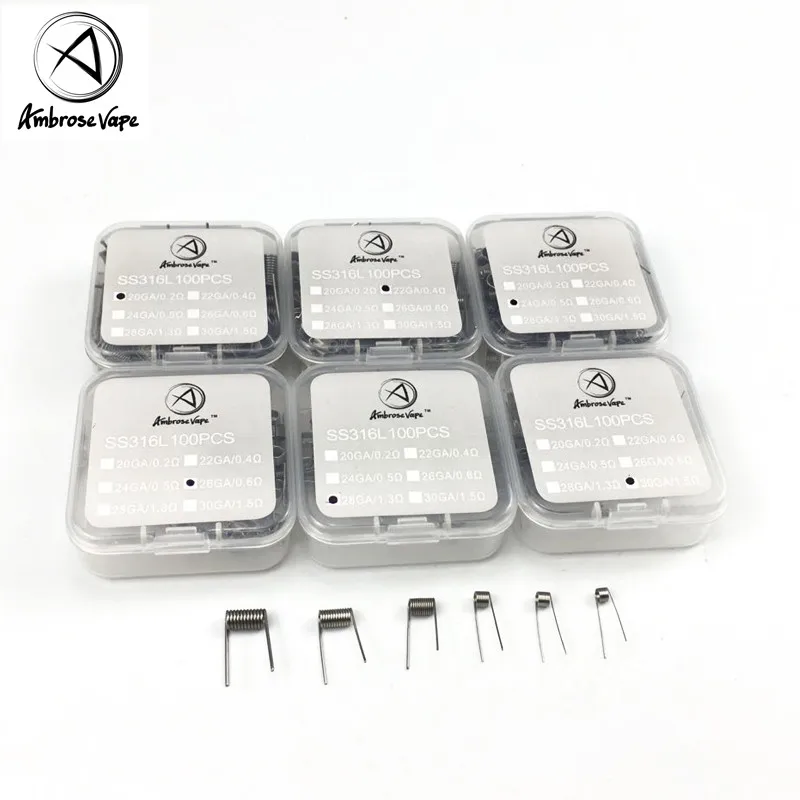 

Ambrose 100pcs/box SS316L 20GA-30GA Prebuilt Coil Heating Wire Resistance Fit Vape E-cigarette For RDA RDTA Tank Atomizer