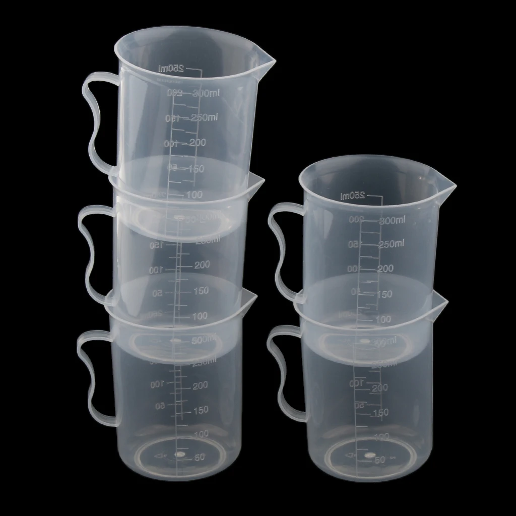 Clear Graduated Beaker Measuring Cup Jug with Handle Grip Metric 250mL 5pcs