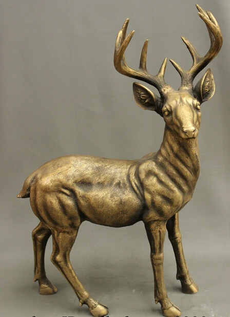 

JP S0606 28" Chinese Bronze Animals JI Xiang Lucky Sika Deer Copper Statue Sculpture