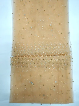 

m22 gold beads cord nigeria lace fabric embroidered voile mesh fabric african guipure french beaded lace for wedding party
