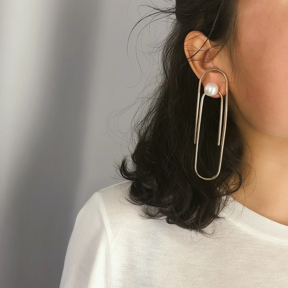 

JCYMONG New Punk Gold Silver Color Paper Clip Stud Earrings Fashion Simulated Pearl Long Earrings For Women Bohemian Jewelry