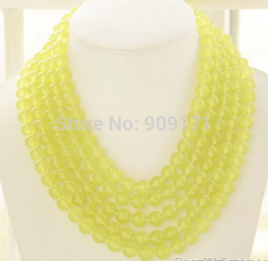 

Free Shipping>>> Long 10mm round lemon-green jade bead necklace 100inch