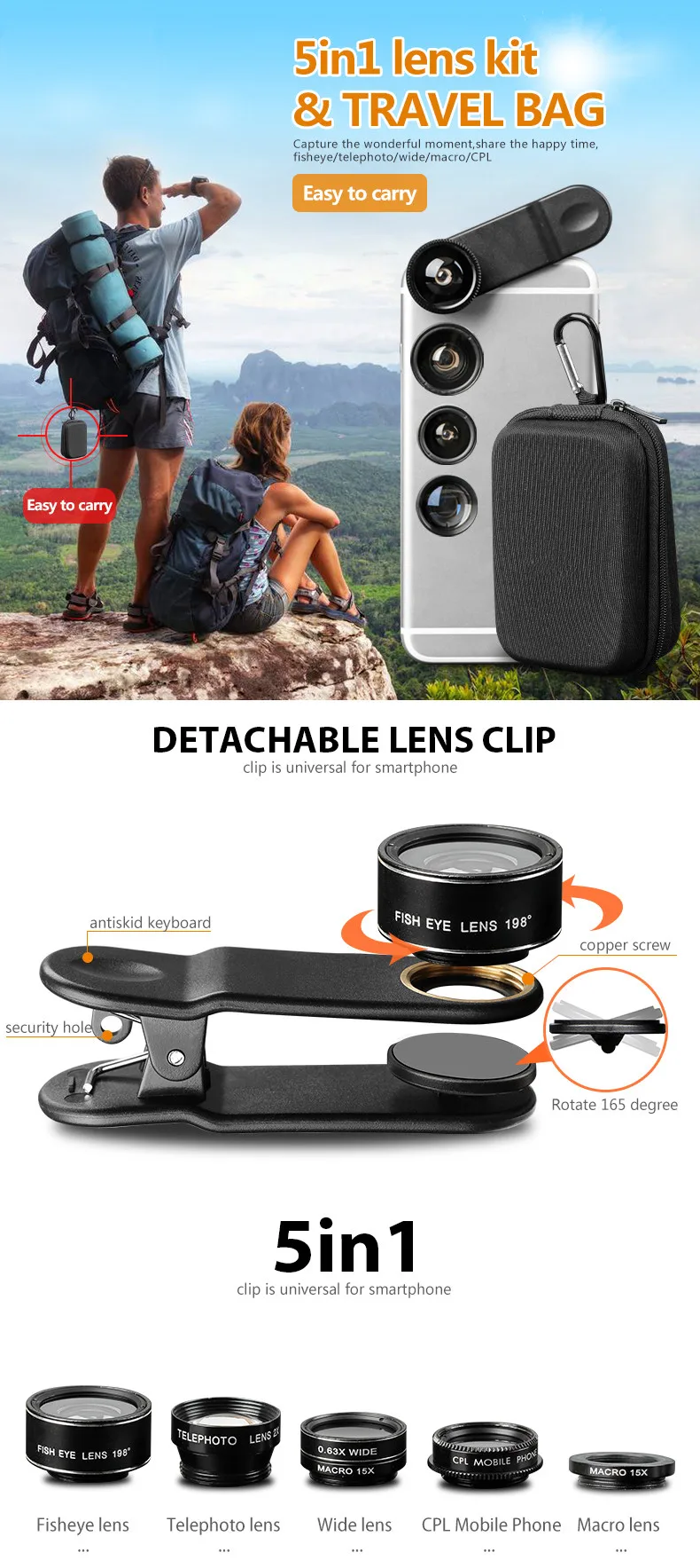 Phone lens XLOT 5 in 1 Fisheye Wide Angle 15X Marco Lens Telescope Lens CPL Mobile Phone Camera Lens for iPhone Samsung Xiaomi Samartphone (9)