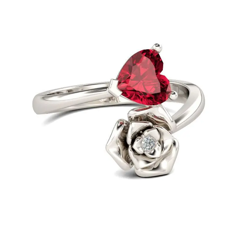 

2019 Fashion Elegant Silver Color Rings for Women Dazzling Flower Ring Red Heart Wedding Engagement Rings Jewelry Dropshipping