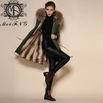Online Natur Farbe Faux Kaninchen Fell Futter Dicke Warme Mode MĂ€ntel Lange Jacke Frauen Pelz Parka