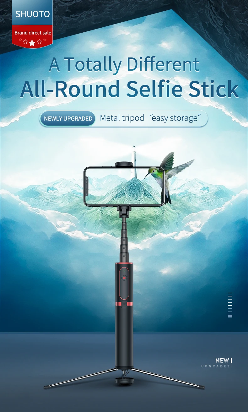 New selfie stick mobile phone tripod Hidden bracket design Lightweight and easy to carry selfie stick folded length 19cm stick