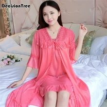 Женское сексуальное шелковое атласное Ночное платье, ночная рубашка с круглым вырезом, кружевное белье с бантом, ночная рубашка