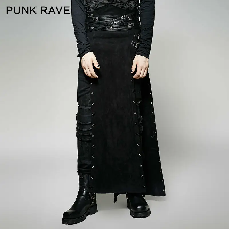 

PUNK RAVE Gothic Black Personality Mens Skirt Pants Cargo Steampunk Quality Male Casual Loose Type Punk Split Skirt