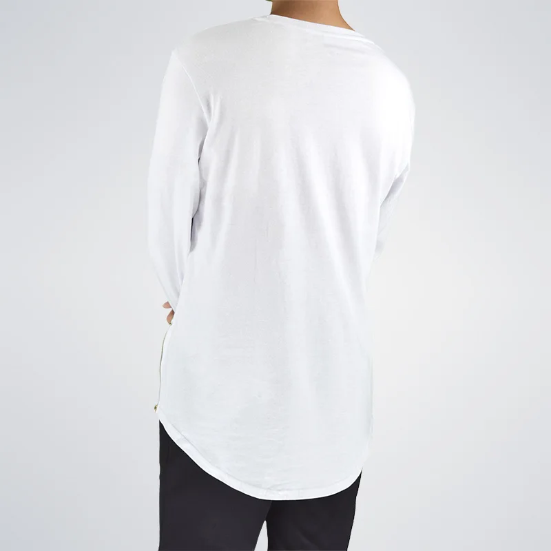 Moomphya/Fashion Уличная одежда футболка мужская EX T конец SWAG сбоку zip футболка Супердлинная футболка с длинными рукавами Wi T H кривой подол и молния