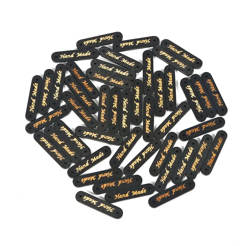 50/100pcs Handmade Oval Square Natural Wooden Button "Hand Made" Tags Applique for DIY Sewing Clothes Crafts Scrapbooking - Цвет: 8mm x 34mm