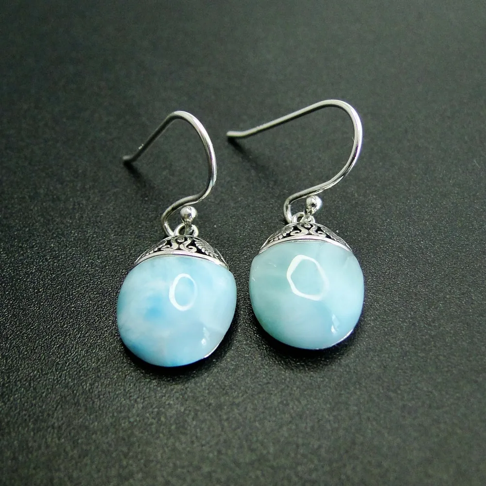 Antique Bohemian Style 925 Sterling Silver Jewelry Dangle Earrings with Natural Larimar Gemstone Drop Dangle Earrings for Woman - Image 4