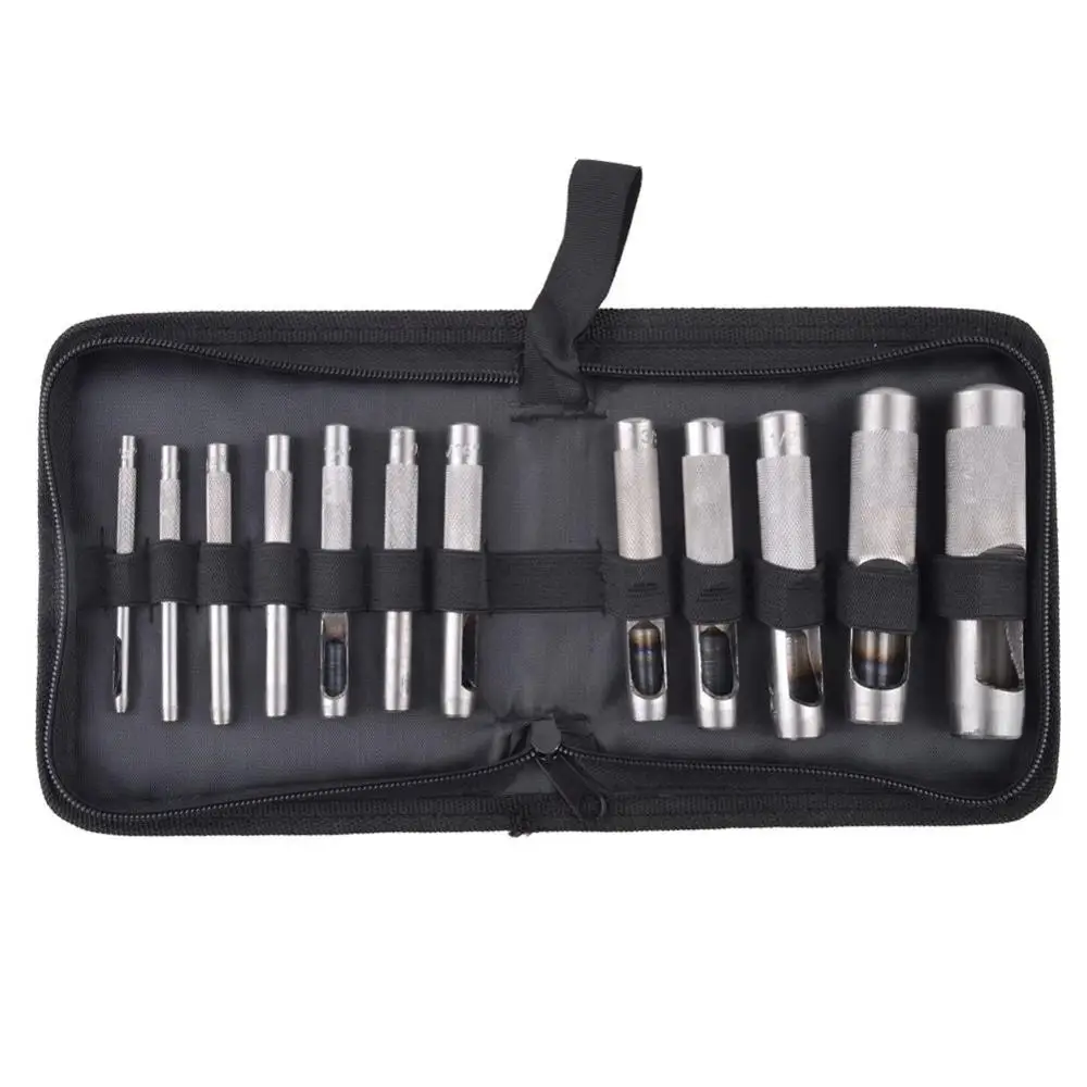 

12 Pieces Hollow Punch Set Heavy Duty Leather Hole Puncher Cutter Tool with Zipper Pouch DIY for Belt, Rubber, Card, Gaskets