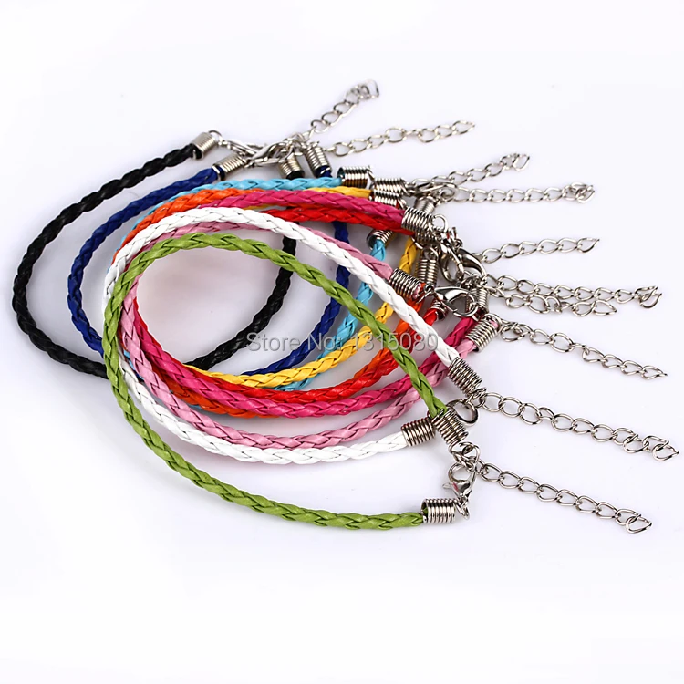 200*3MM 50pcs/Lot Mixed Hand knit Hide Rope Charms Bracelets Lobster