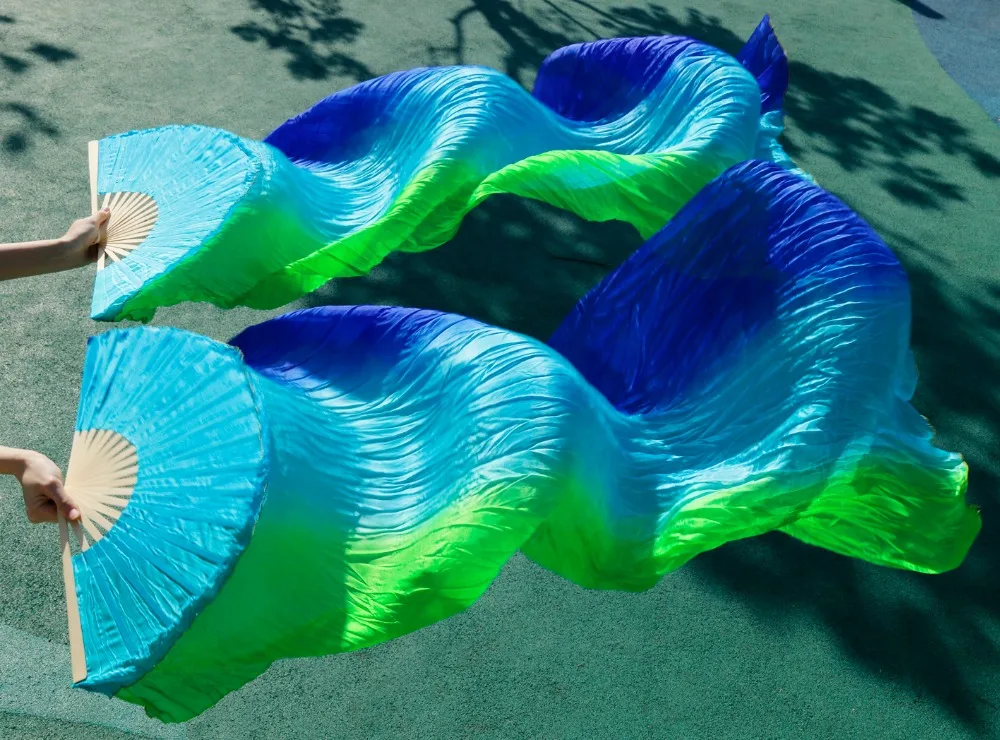 2017 female high quality Pasang perut 100% sutra FAN kerudung merah muda untuk ungu menjadi biru royal blue +turquoise+green 2017 female high quality Pasang perut 100% sutra FAN kerudung merah muda untuk ungu menjadi biru royal blue +turquoise+green