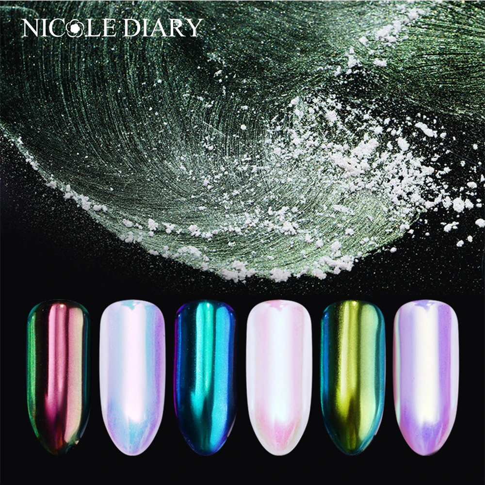Неоновый блестящий порошок NICOLE DIARY Aurora для ногтей зеркальный пигмент дизайна