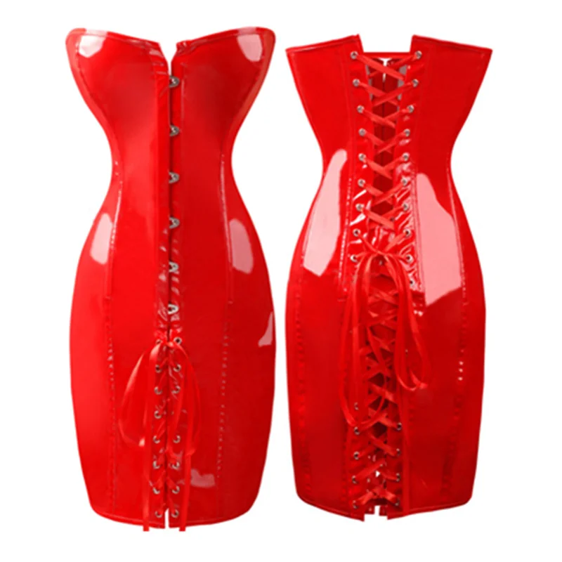 

Red Sexy Corset Dress Latex Waist Cincher Steampunk Lace Up Corset Gothic Bustier Bodycon Corselet Corpete Waist Corsets Sexy