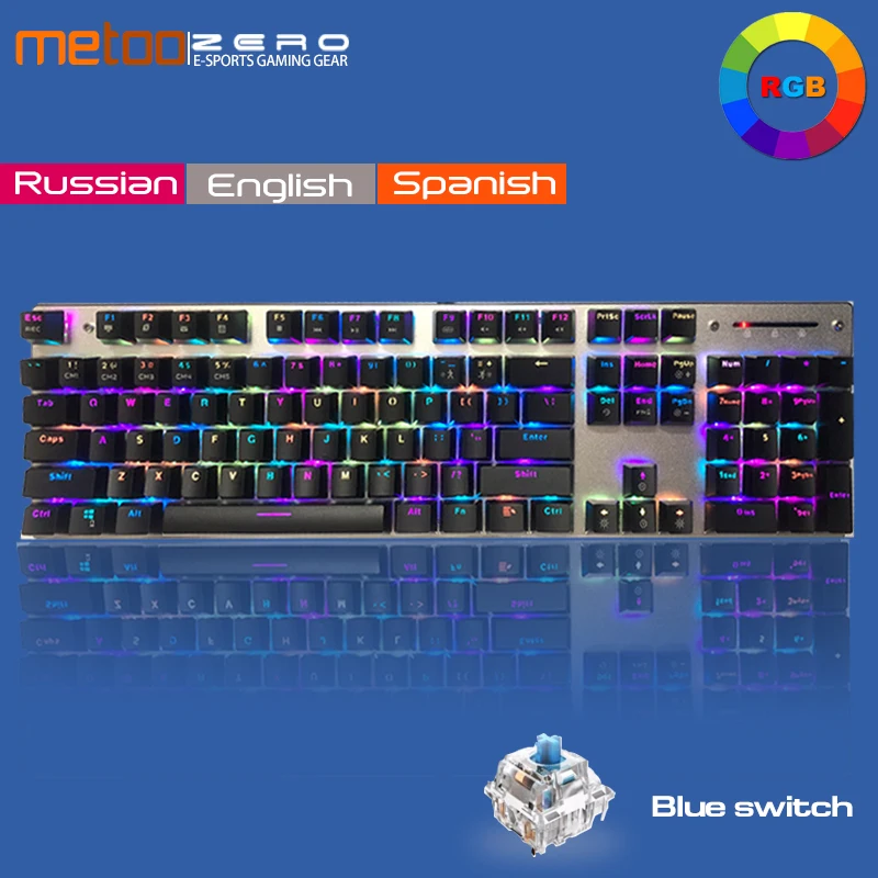 

Metoo Mechanical Keyboard RGB Mix lights Backlight Metal Anti-ghosting 104 keys Blue switch USB Wired Gaming Keyboard for Gamer