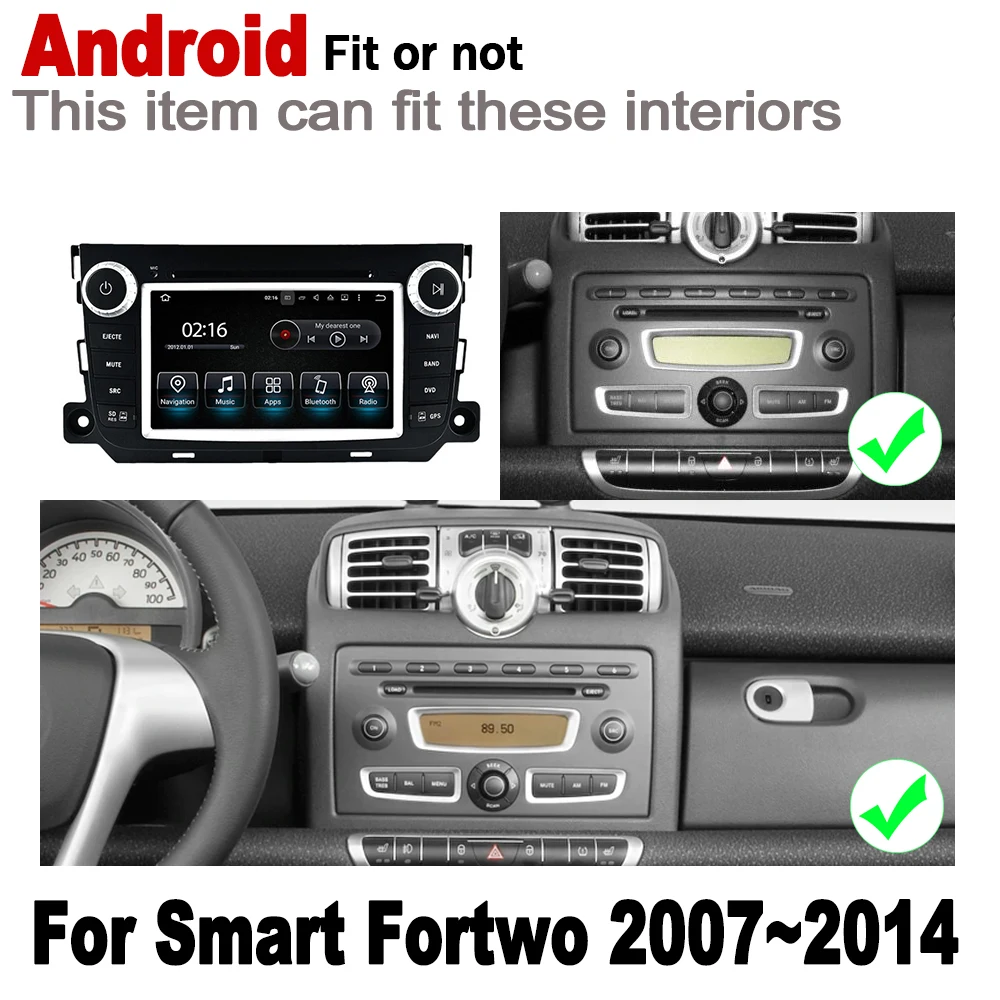 Android 7.0 up Car radio GPS multimedia player For Smart Fortwo 2007~2014 NTG Navi Map 2G+16G 2 Din HD Screen Stereo WiFi BT
