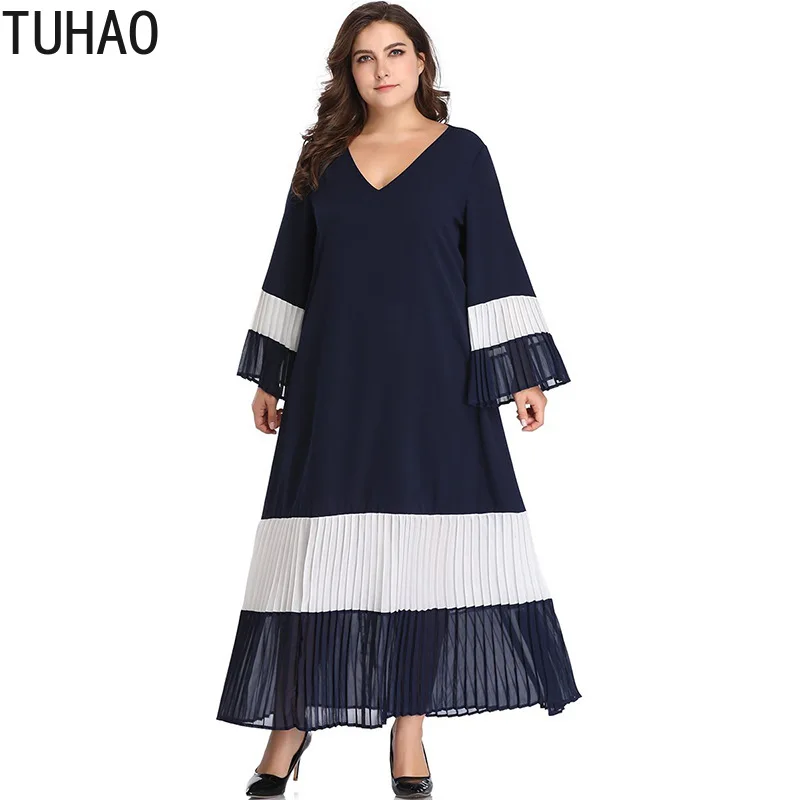 

TUHAO Female Summer Dress Spring Women Ruffles Maxi Long Pleated Dress Plus Size 5XL 4XL 3XL Elegant Chiffon Dresses HYMY