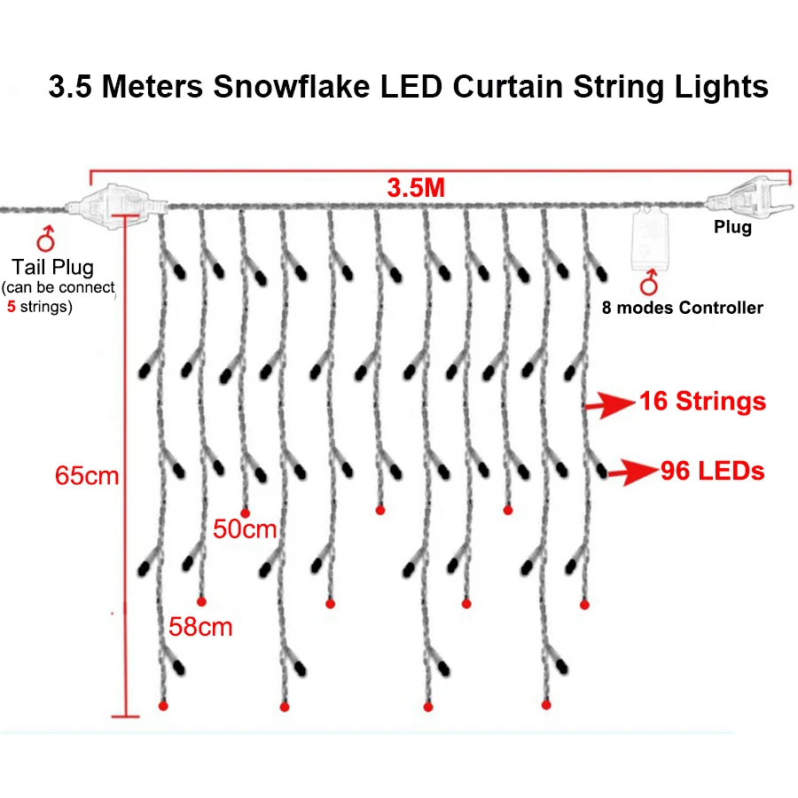 Holiday Lighting 3.5M 96 LED Snowflake Fairy Curtain LED String Lights Outdoor Christmas Lights For Home Party Xmas Decoration Holiday Lighting 3.5M 96 LED Snowflake Fairy Curtain LED String Lights Outdoor Christmas Lights For Home Party Xmas Decoration