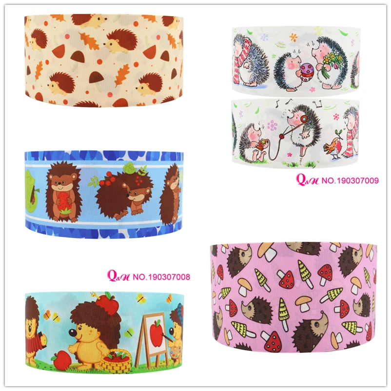 

Q&N ribbon 22mm 10yards Hedgehog Printed Grosgrain Ribbons Wedding Hairbows Accessories DIY material 190307001