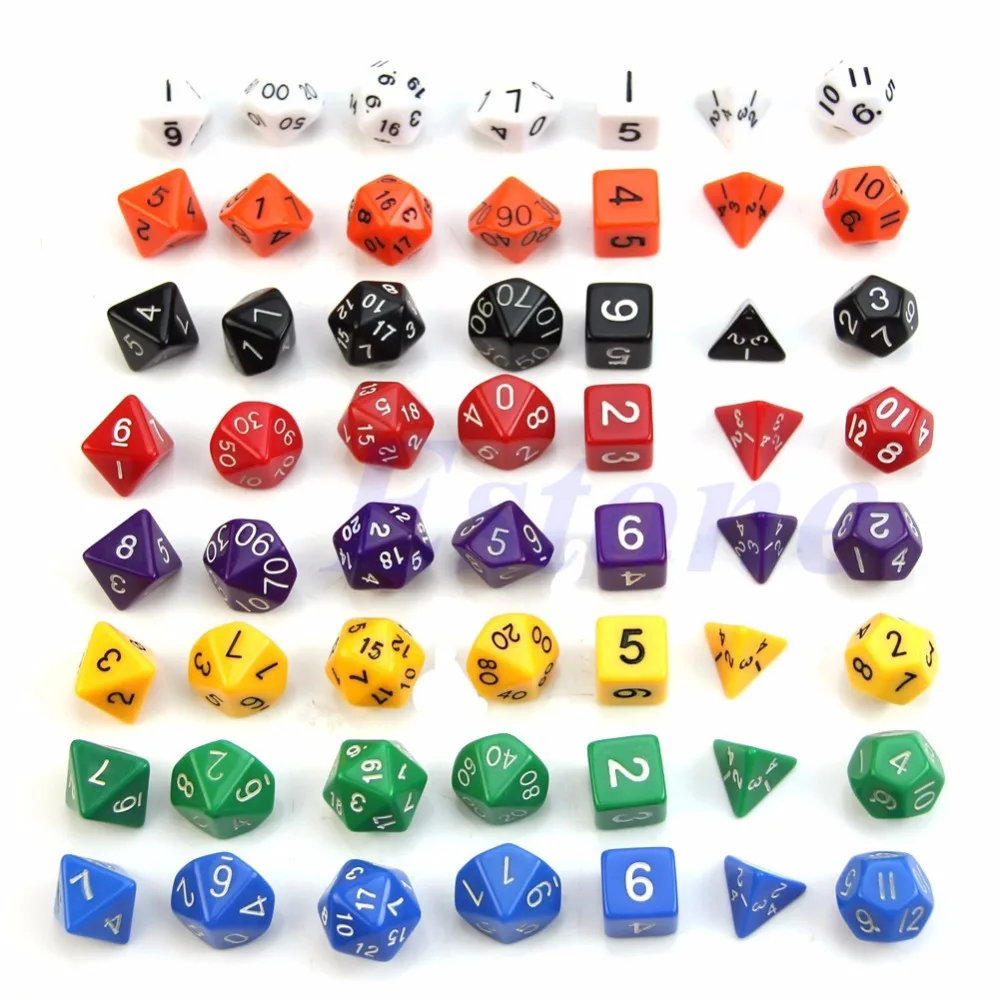 

Set of 7 Sided Die D4 D6 D8 D10 D12 D20 DUNGEONS&DRAGONS D&D RPG Poly Dice Game